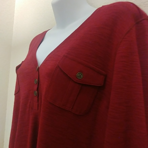 Chaps Denim Red Microstriped Top - Picture 3 of 8